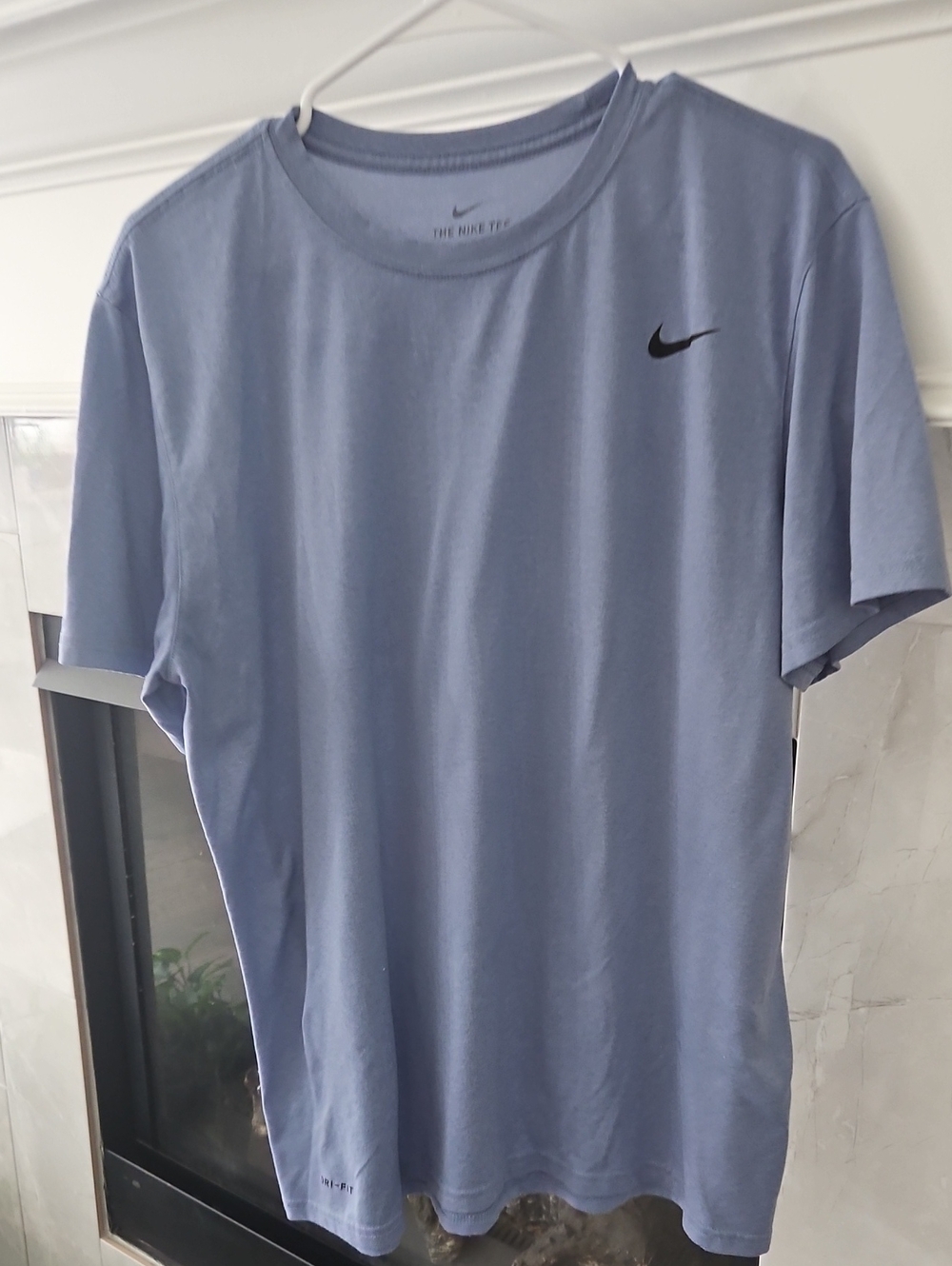 Nike Men’s Light Blue Short-Sleeve Dri-FIT Tee with Black Swoosh